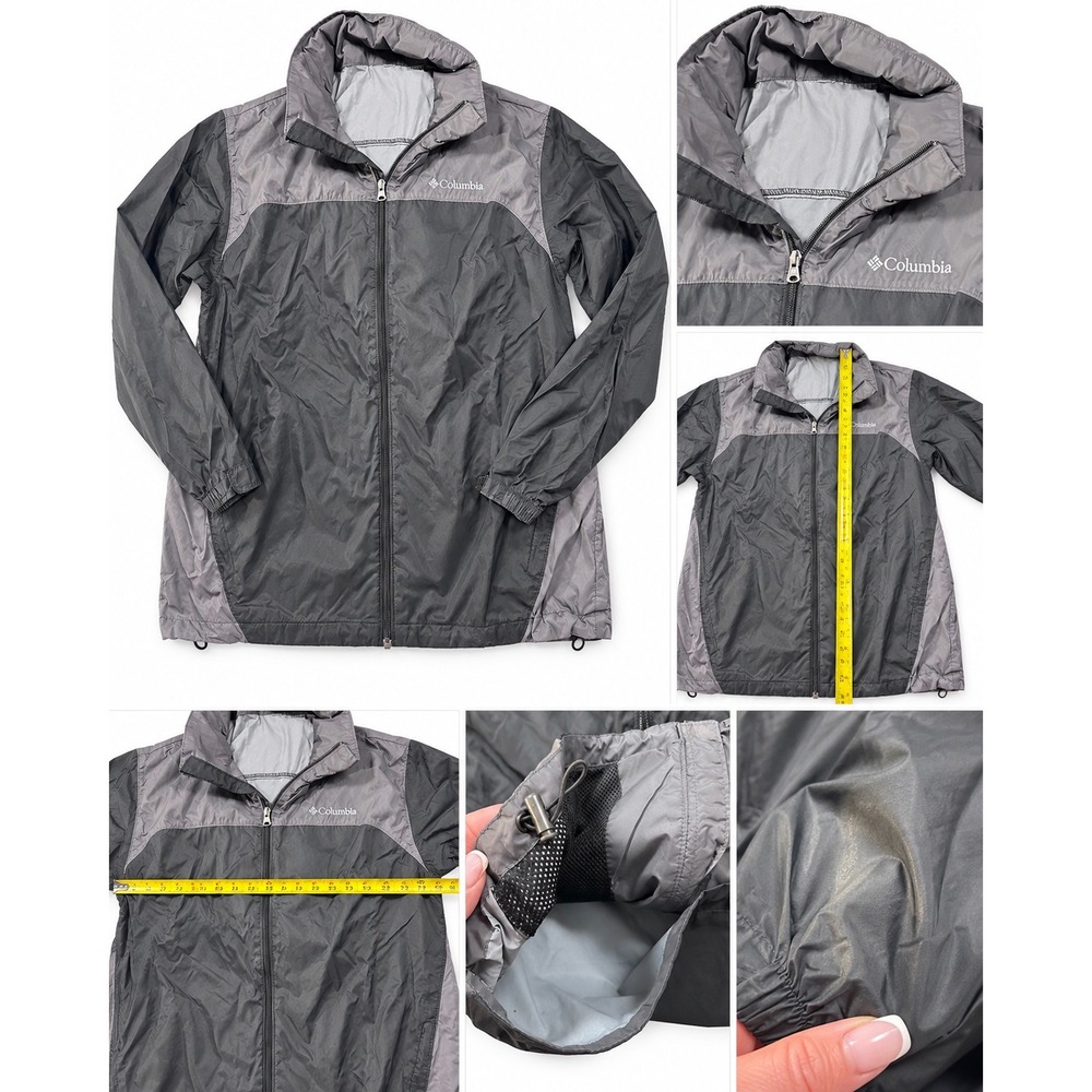 Columbia Gray & Black Colorblock Windbreaker Jacket with Roll-Up Hood